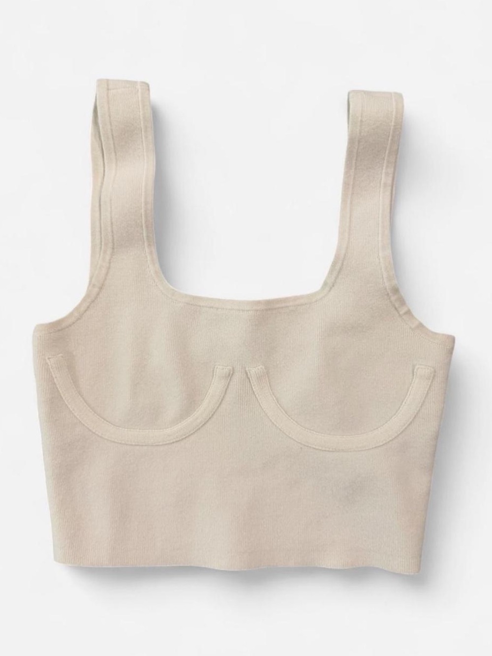 GOOD AMERICAN 00/0(XXS/XS) Ivory The Cupped Crop Tank Top Women